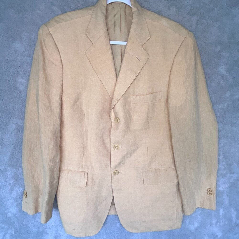 EXPE'Uomo 100% Linen Cream/yello Lightweight 3-Button Sport Coat Chest 40" NOTE